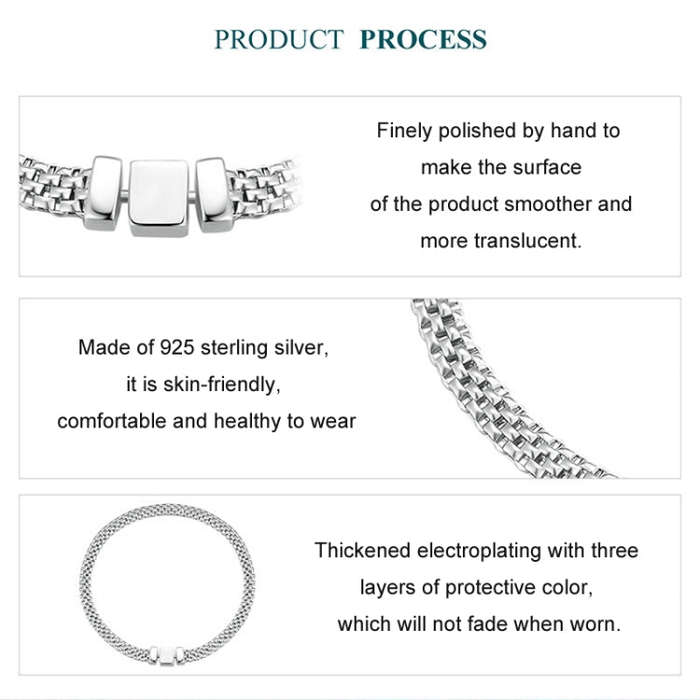 S925 Sterling Silver Platinum Plated Braided Basic Bracelet, Size: 19cm