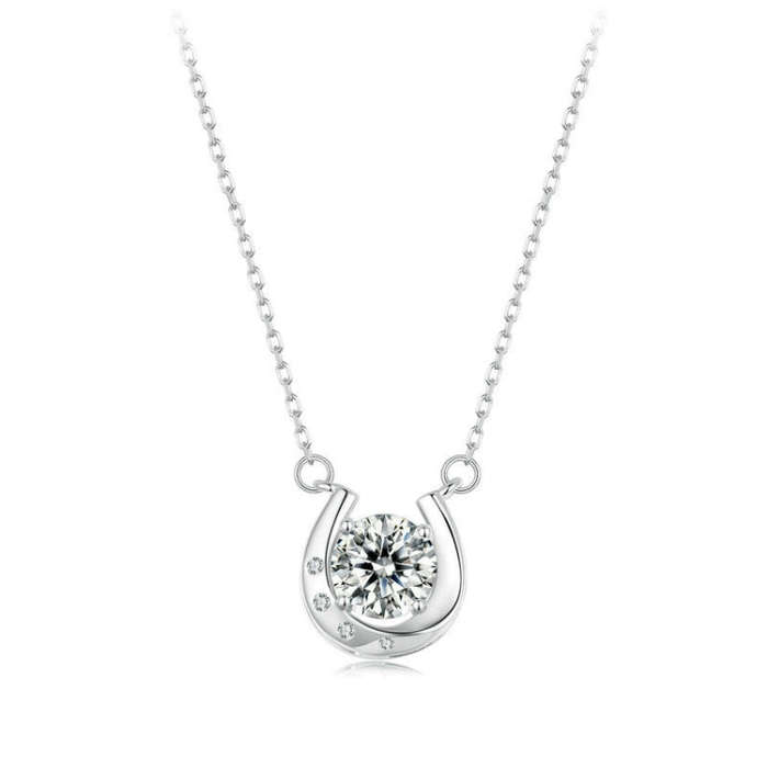 S925 Sterling Silver Sparkling Horseshoe Moissanite Pendant Necklace(MSN028)