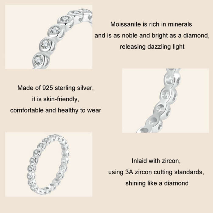 S925 Sterling Silver Sparkling Moissanite Platinum Plated Ring(No.8)