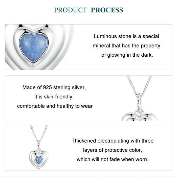 S925 Sterling Silver Platinum Plated Luminous Love Heart Necklace(BSN375)