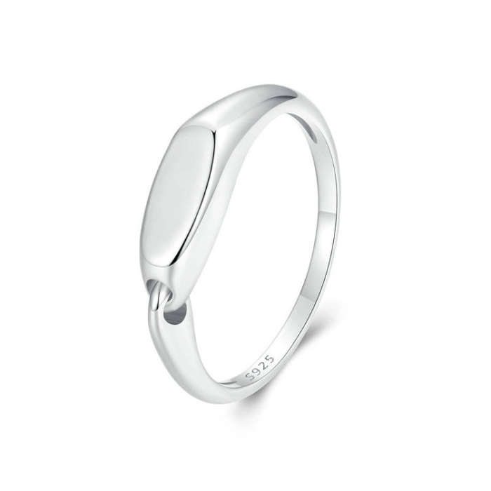 S925 Sterling Silver Platinum-Plated Interlocking Simple Ring, Size: No.7(BSR529)