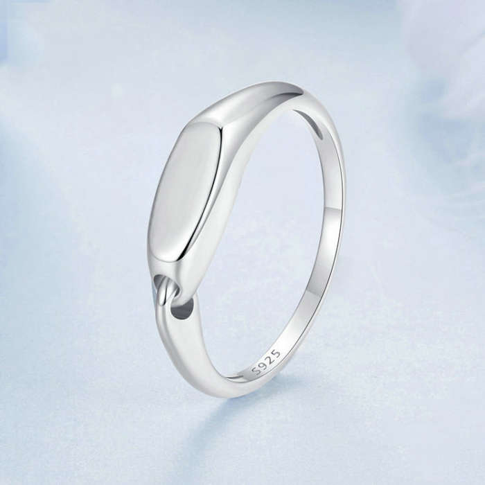 S925 Sterling Silver Platinum-Plated Interlocking Simple Ring, Size: No.7(BSR529)