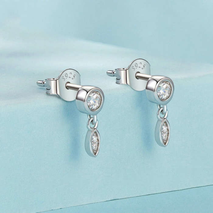 S925 Sterling Silver Sparkling  Zircon Tassel Stud Earrings(SCE1716)