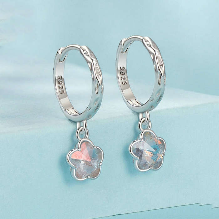 S925 Sterling Silver Platinum Plated Flower Earrings(SCE1718)