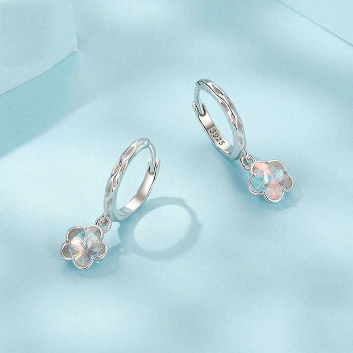 S925 Sterling Silver Platinum Plated Flower Earrings(SCE1718)