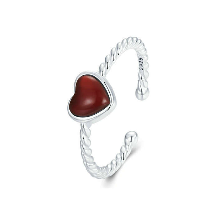 S925 Sterling Silver Agate Love Adjustable Open Ring(BSR525-E)