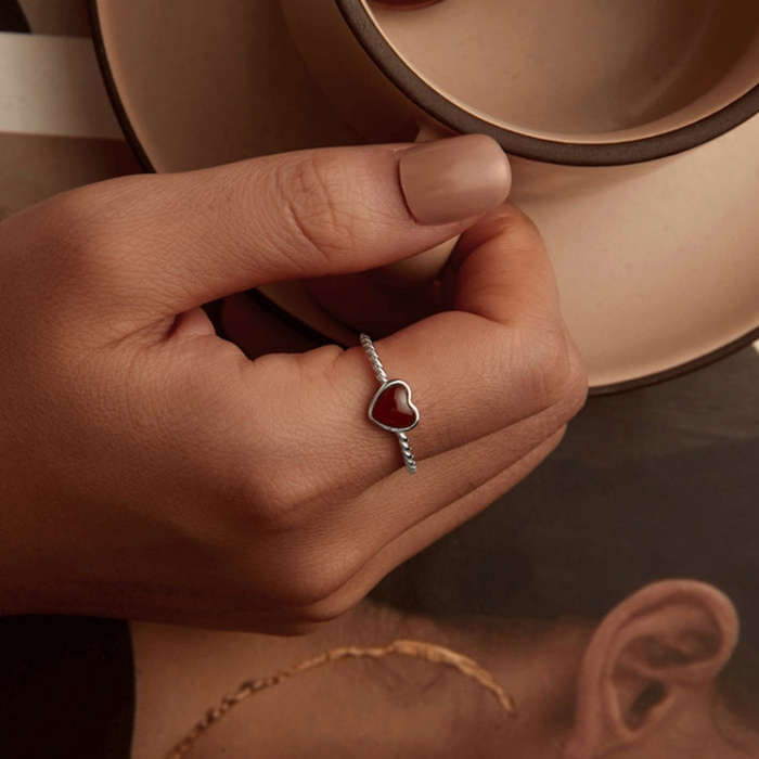 S925 Sterling Silver Agate Love Adjustable Open Ring(BSR525-E)