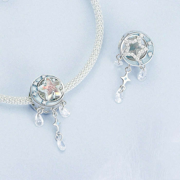 S925 Sterling Silver Star Moon Dreamcatcher Tassel DIY Beads(BSC978)
