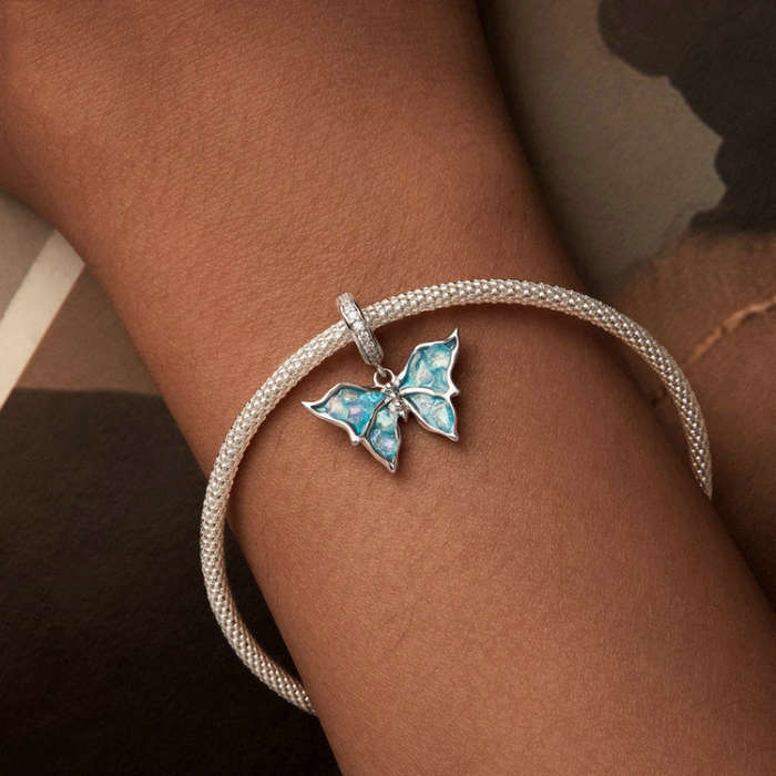 S925 Sterling Silver Platinum Plated Butterfly DIY Pendant Beads(BSC982)