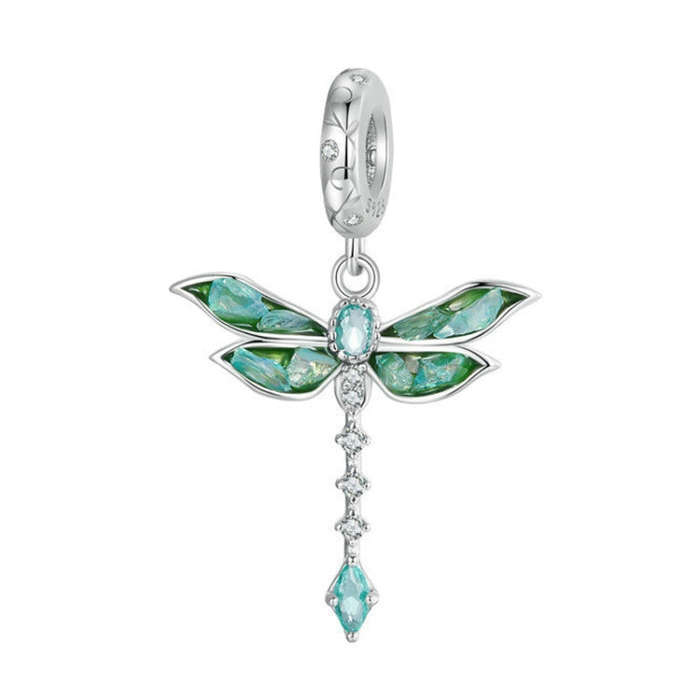 S925 Sterling Silver Platinum Plated Dragonfly DIY Pendant(BSC983)