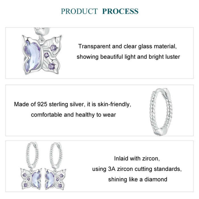 S925 Sterling Silver Platinum-plated Special-shaped Wing Butterfly Earrings(BSE986)