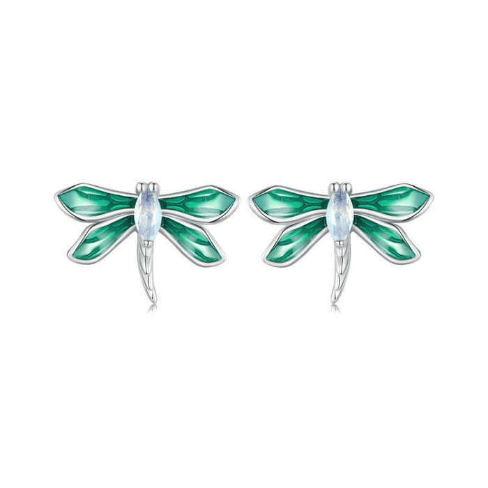 S925 Sterling Silver Platinum Plated Animal Dragonfly Earrings(BSE988)