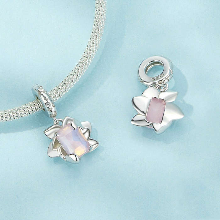 S925 Sterling Silver Platinum-Plated Three-Dimensional Lotus DIY Pendant(SCC2730)