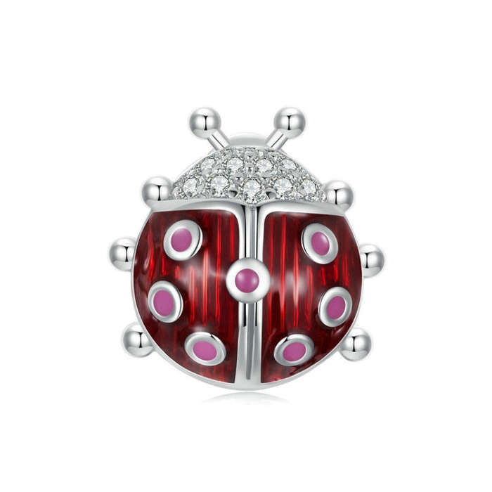 S925 Sterling Silver Zircon Luminous Seven-star Ladybug Silicone DIY Beads(SCC2735)