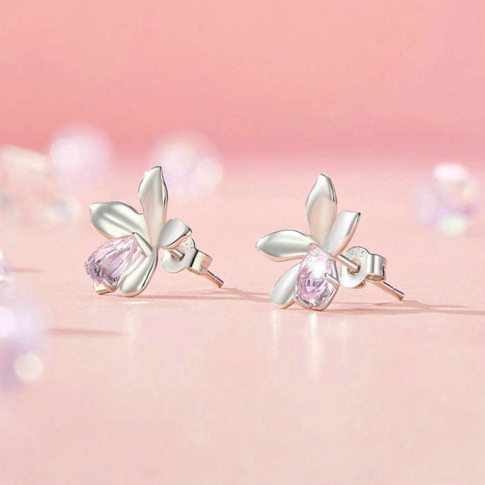 S925 Sterling Silver Platinum Plated Flower Earrings For Women(SCE1723)