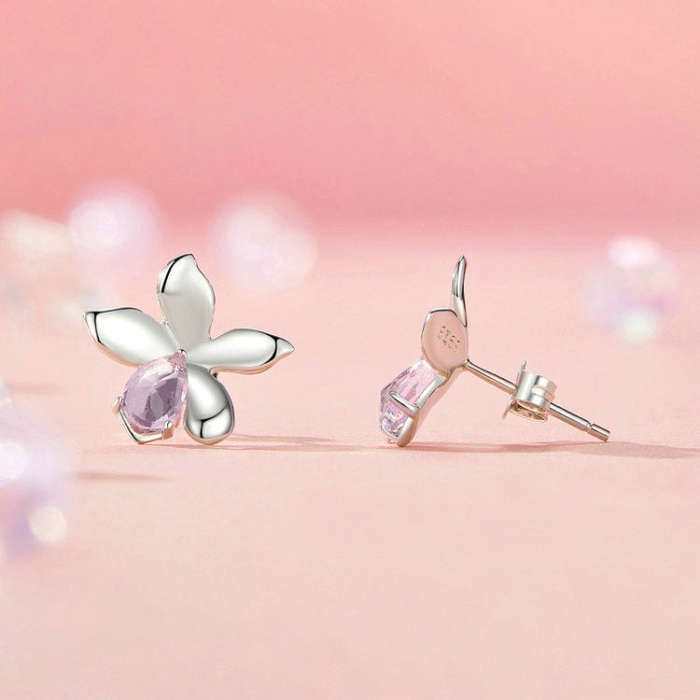 S925 Sterling Silver Platinum Plated Flower Earrings For Women(SCE1723)