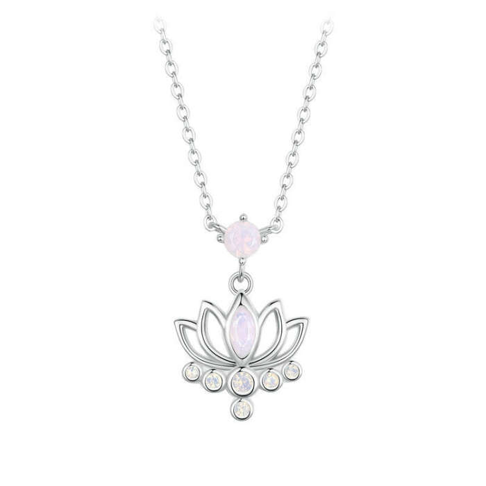 S925 Sterling Silver Platinum Plated Lotus Flower Necklace for Women(SCN520)