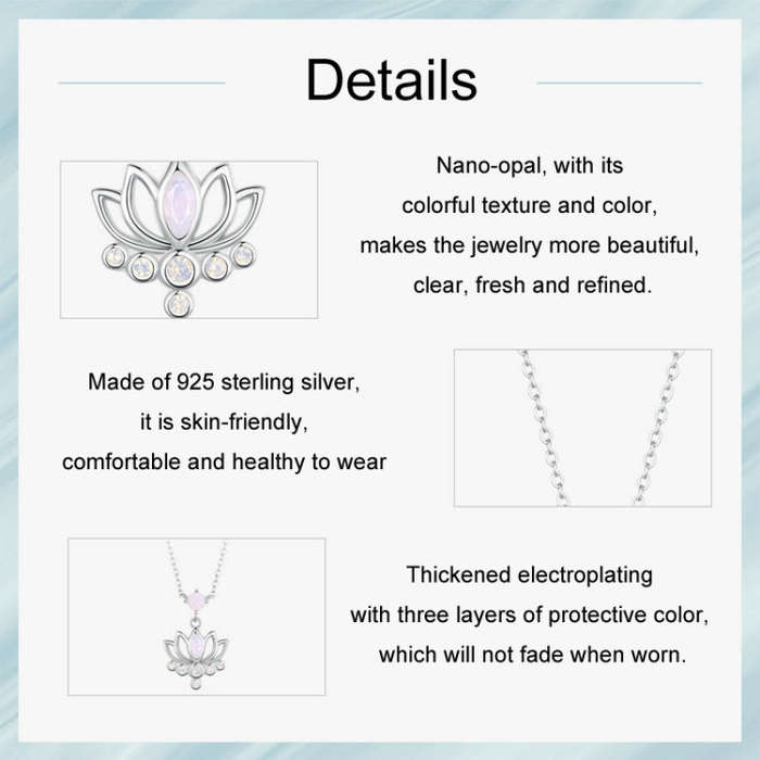 S925 Sterling Silver Platinum Plated Lotus Flower Necklace for Women(SCN520)