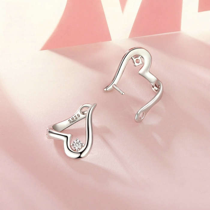 S925 Sterling Silver Platinum Plated Valentine Day Love Irregular Earrings(BSE970)