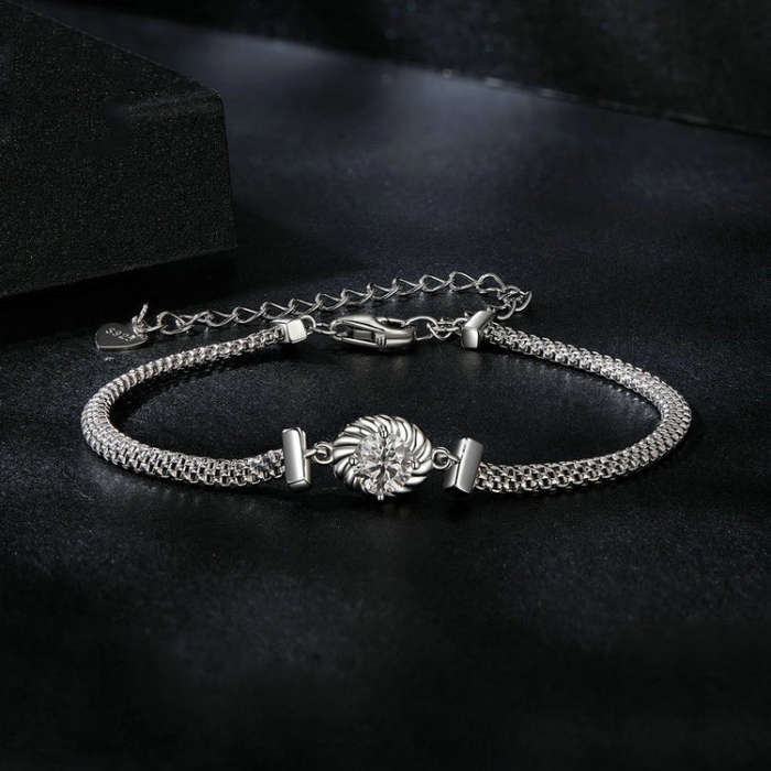 S925 Sterling Silver Electroplated Moissanite Woven Bracelet(MSB015)