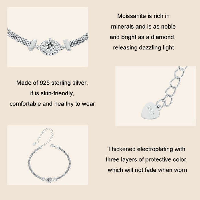 S925 Sterling Silver Electroplated Moissanite Woven Bracelet(MSB015)