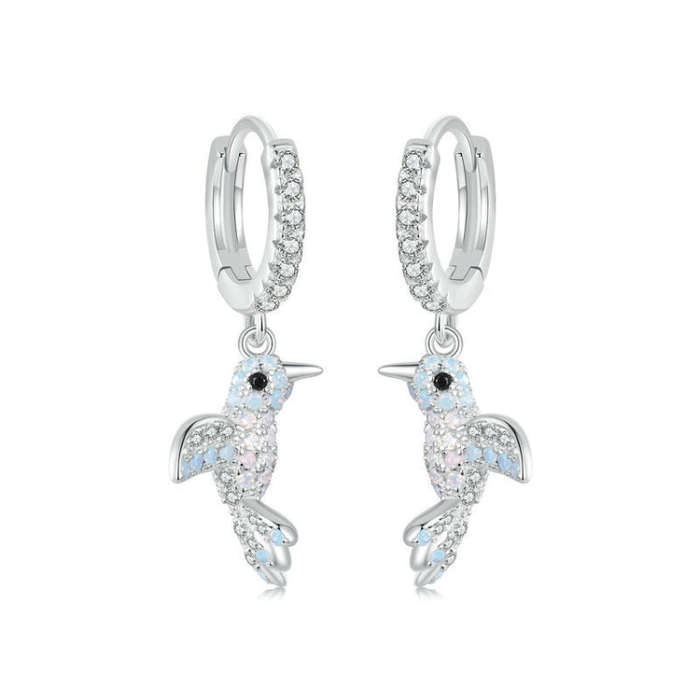 S925 Sterling Silver Platinum Plated Opal Studded Bird Earrings for Women(BSE991)