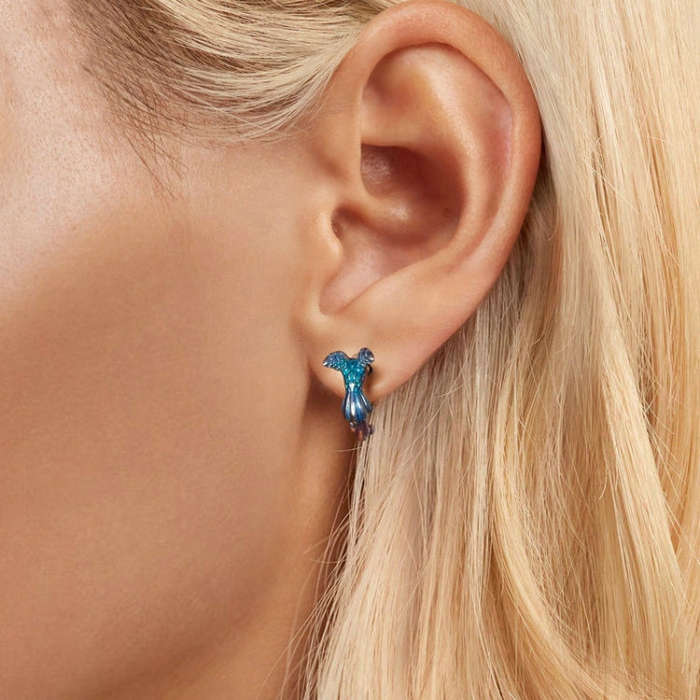 S925 Sterling Silver Platinum Plated Gradient Kingfisher Earrings(BSE997)