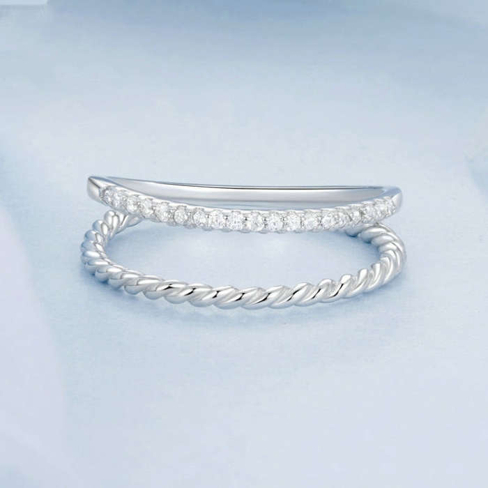 S925 Sterling Silver Platinum Plated Twist Double Layer Ring(No.6)