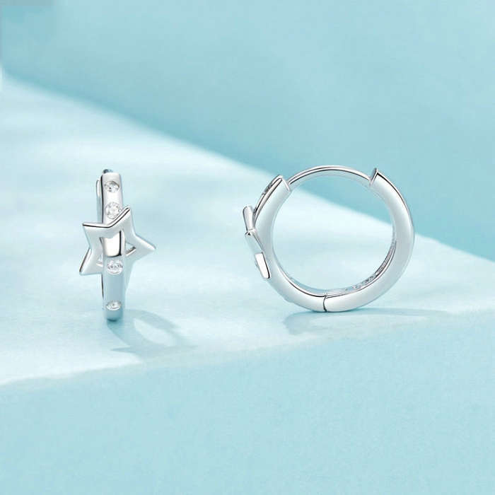 S925 Sterling Silver Platinum-Plated Punk Style Belt Five-Pointed Star Ear Buckle(SCE1726)