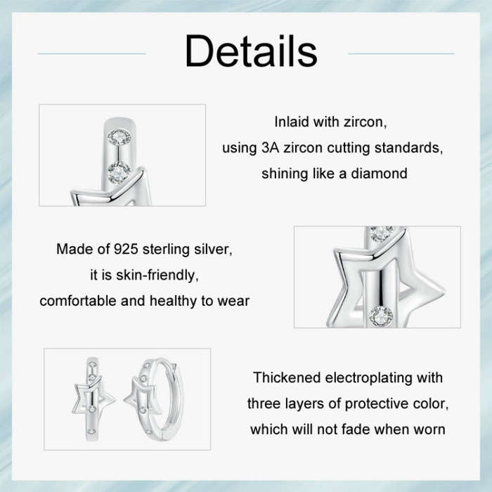 S925 Sterling Silver Platinum-Plated Punk Style Belt Five-Pointed Star Ear Buckle(SCE1726)