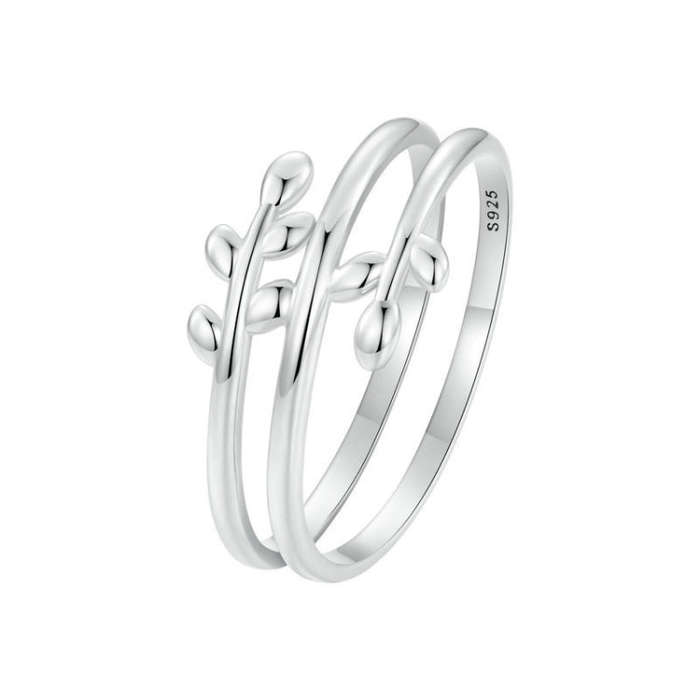 S925 Sterling Silver Oxidized Multi-layered Leaf Ring, Size: No.6(SCR755)
