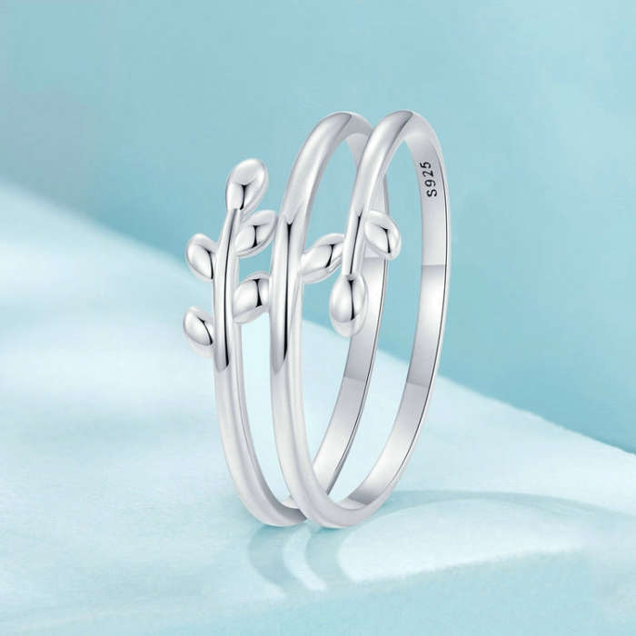 S925 Sterling Silver Oxidized Multi-layered Leaf Ring, Size: No.6(SCR755)