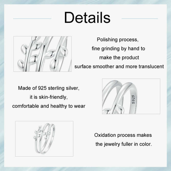 S925 Sterling Silver Oxidized Multi-layered Leaf Ring, Size: No.8(SCR755)