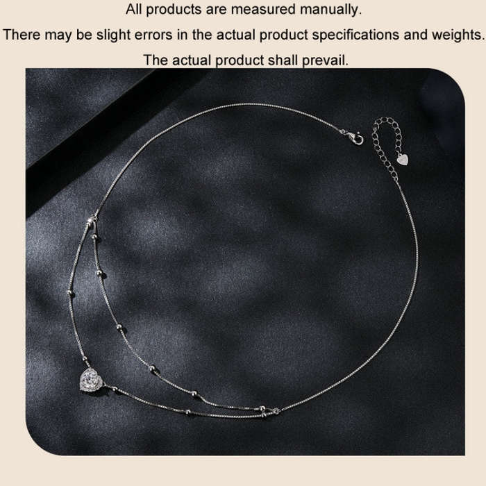 S925 Sterling Silver Platinum Plated Double Layer Moissanite Clavicle Necklace(MSN033)