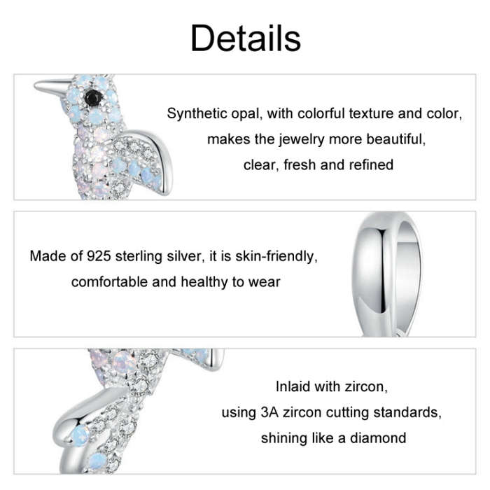 S925 Sterling Silver Platinum Plated Zircon Bird DIY Pendant(BSC993)