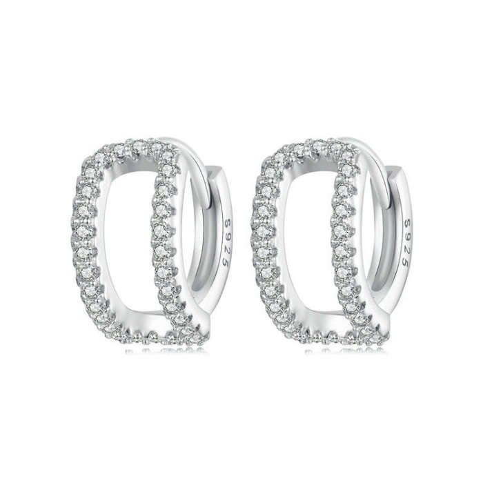 S925 Sterling Silver Plated White Gold Fine Flash Double Layer Earrings(BSE994)