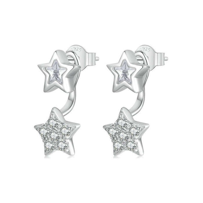 S925 Sterling Silver Platinum Plated Five-pointed Star Earrings(BSE996)