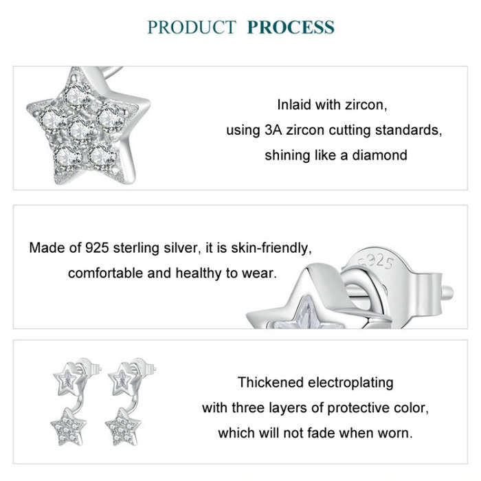 S925 Sterling Silver Platinum Plated Five-pointed Star Earrings(BSE996)