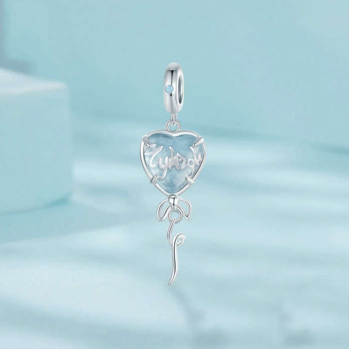 S925 Sterling Silver Nano Opal Blue Heart Balloon DIY Beads(SCC2744)