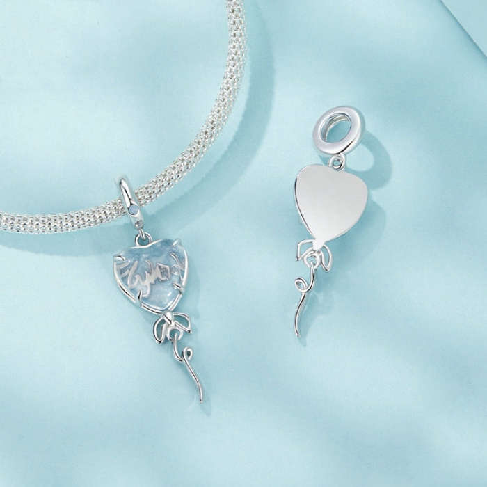 S925 Sterling Silver Nano Opal Blue Heart Balloon DIY Beads(SCC2744)