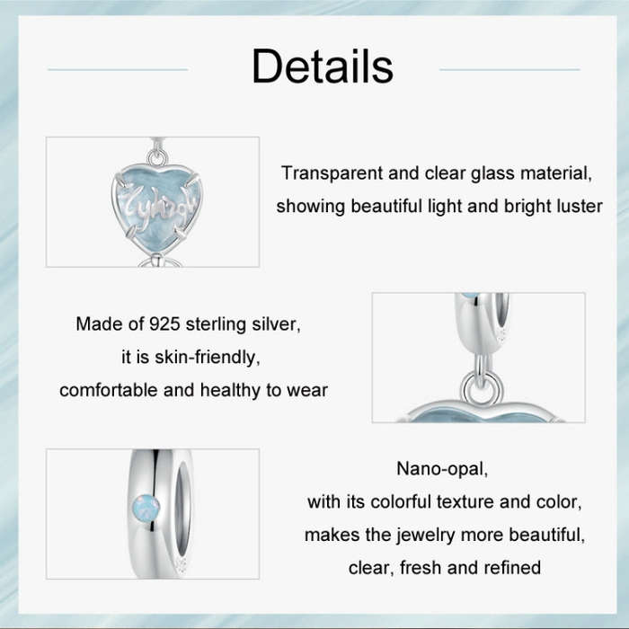 S925 Sterling Silver Nano Opal Blue Heart Balloon DIY Beads(SCC2744)
