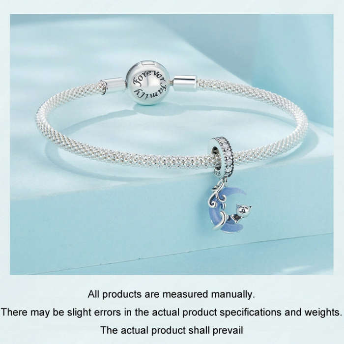 S925 Sterling Silver Luminous Cute Moon Cat DIY Pendant Beads(SCC2747)