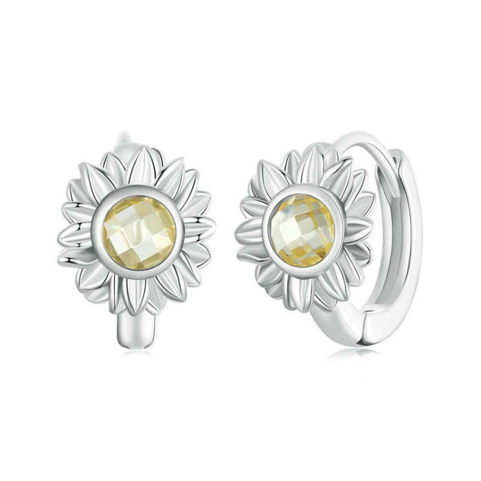 S925 Sterling Silver Women Sunflower Earrings Jewelry(BSE966)