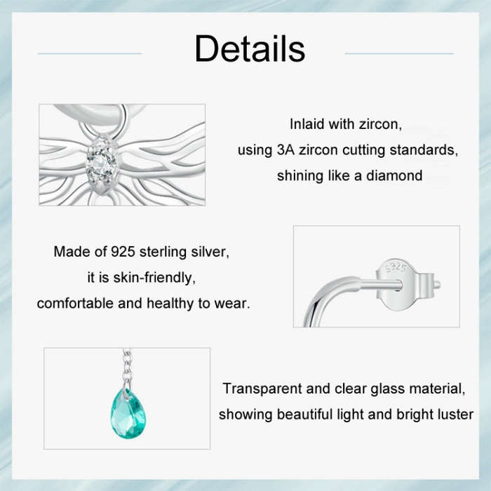 S925 Sterling Silver Platinum Plated Zircon Dragonfly Tassel Stud Earrings(SCE1699)