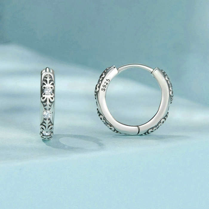 S925 Sterling Silver Retro Pattern Women Earrings(SCE1701)