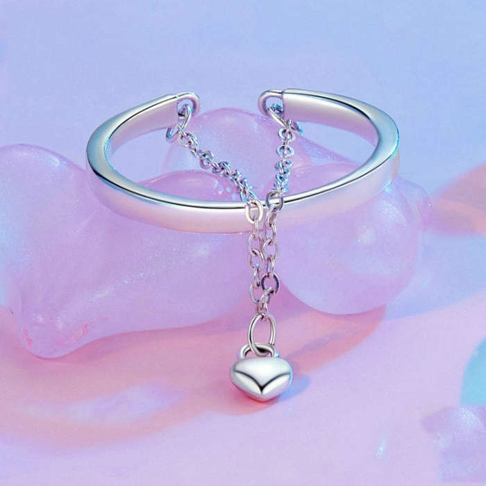 S925 Sterling Silver Love Chain Open Adjustable Ring(SCR1004-E)