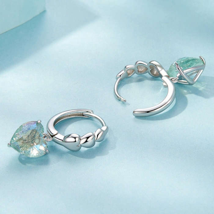 S925 Sterling Silver Blue Green Ice Zirconium Heart Shaped Women Earrings(SCE1706)