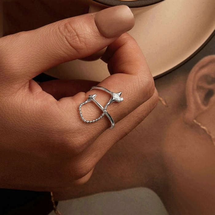 S925 Platinum-plated Sterling Silver Star Tassel Open Adjustable Ring(BSR519-E)