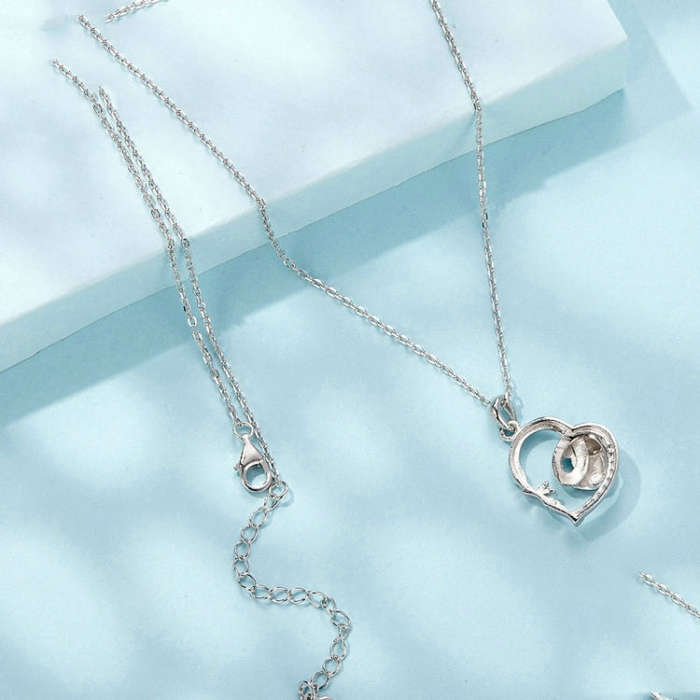 S925 Sterling Silver Platinum Plated Love Panda Necklace(SCN515)
