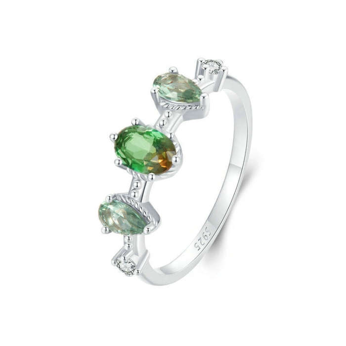 Sterling Silver S925 Zircon  Gradient Glass Tourmaline Ring(No.6)